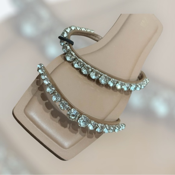 Zara Shoes - Elegant Zara Nude Flats with Rhinestone Straps